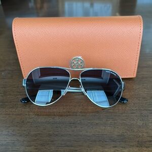 Tory Burch Gray and Orange Sunglasses Accessories Tory Burch TY9046 Crystal Grey Frame Silver Flash Mirror  main image 4